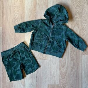 NWOT Tea Collection Baby Boy Two Piece Set- Camo Hoodie with Matching Shorts